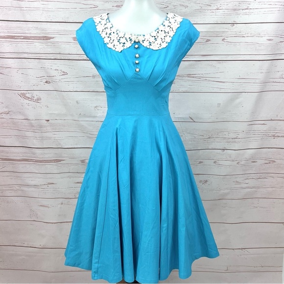 Miusol Modcloth Lace Peter Pan Collar Pearl Button Retro Rockabilly Swing Dress